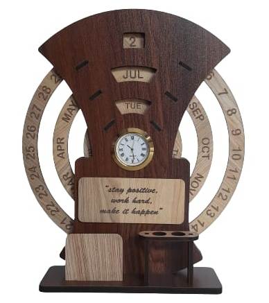 Wooden Calendar with Clock Table  Calendar
