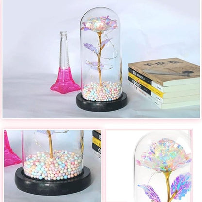 Artificial Galaxy Glass Rose Flower with LED Light