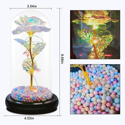 Artificial Galaxy Glass Rose Flower with LED Light
