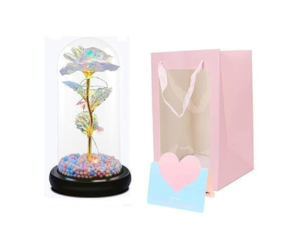 Artificial Galaxy Glass Rose Flower with LED Light