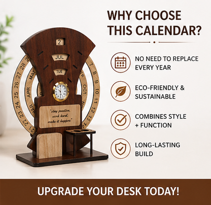 Wooden Calendar with Clock Table  Calendar