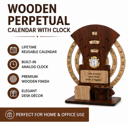 Wooden Calendar with Clock Table  Calendar