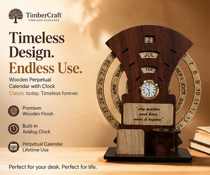 Wooden Calendar with Clock Table  Calendar