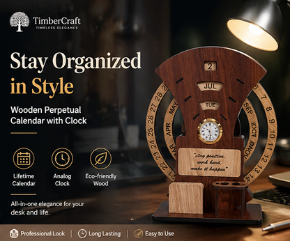 Wooden Calendar with Clock Table  Calendar