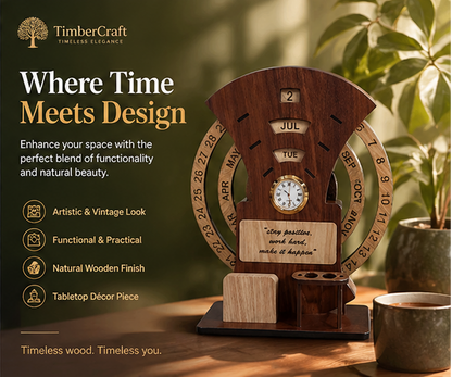Wooden Calendar with Clock Table  Calendar