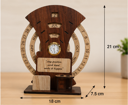 Wooden Calendar with Clock Table  Calendar